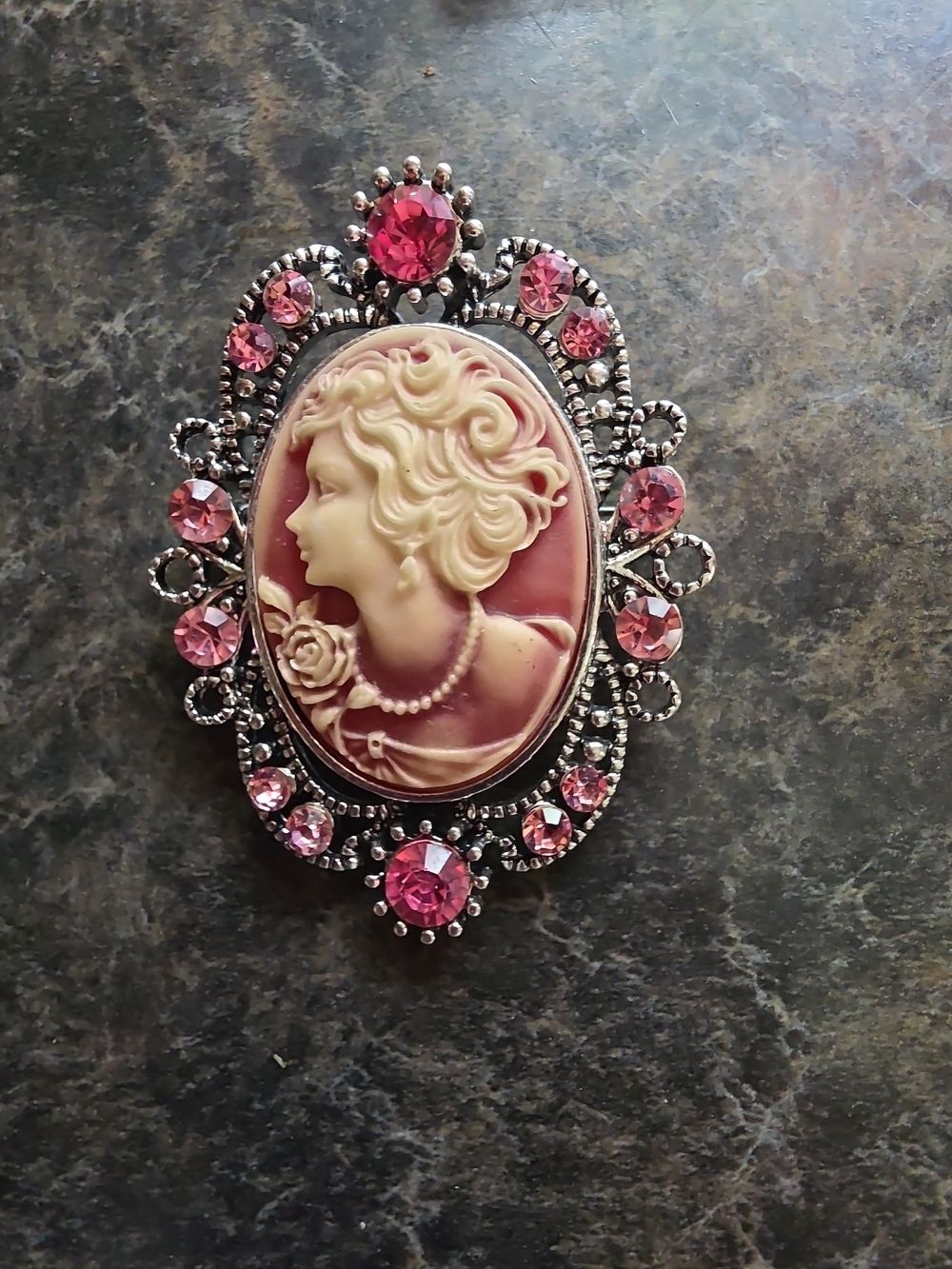 Pink Cameo Brooch